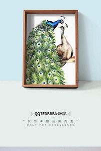 简约现代孔雀动物绘画装饰画设计素材 高清模板与美术图案设计大全